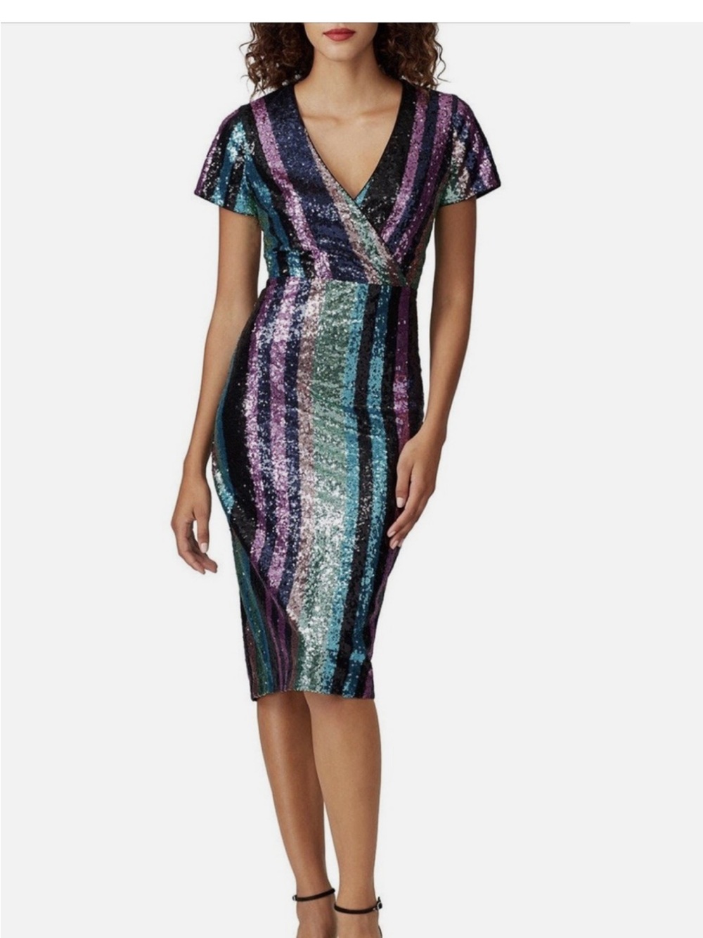 Badgley Mischka Multicolor Sequin Stripe Dress